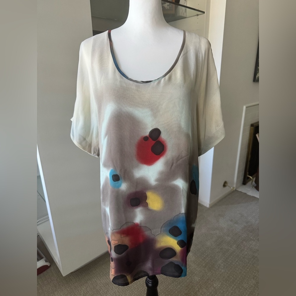 Catherine Malandrino Abstract Multicolor Print Silk Shift Dress | Size 6